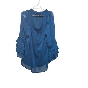 ANTHONY 2X Tiered Ruffle Sleeve High Neck Chiffon Blouse